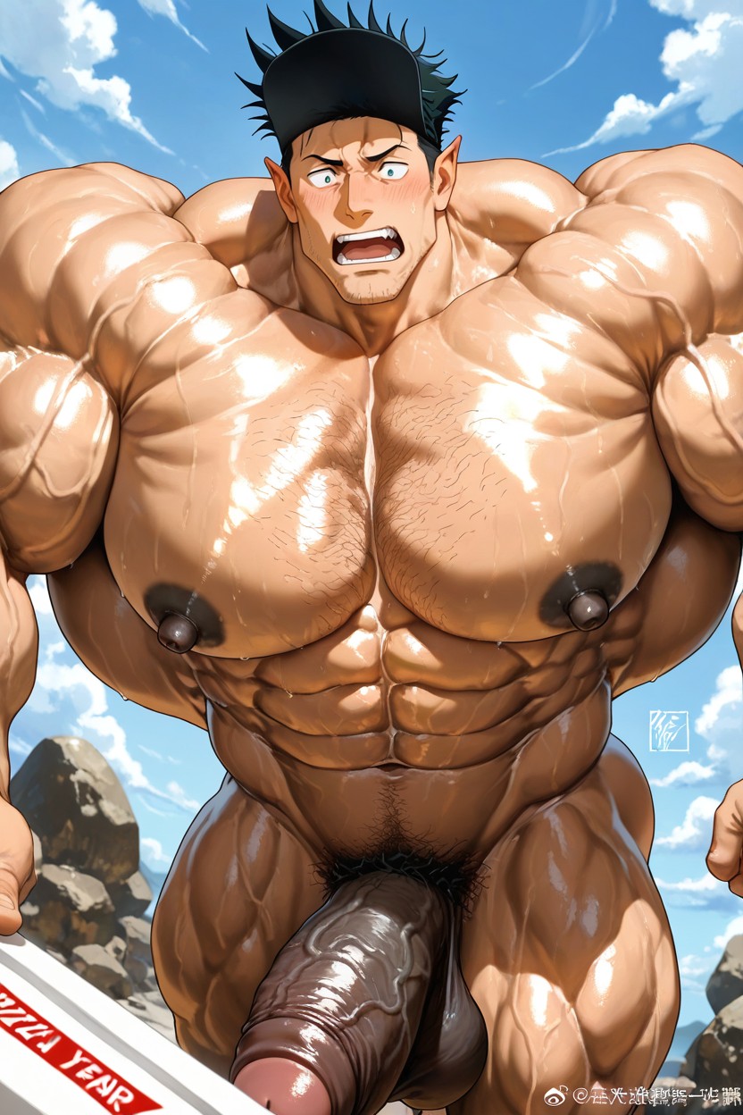 Oversized Muscles, Pubic Hair, Pénis Hyper Long Et Impossible Porno IA Gay