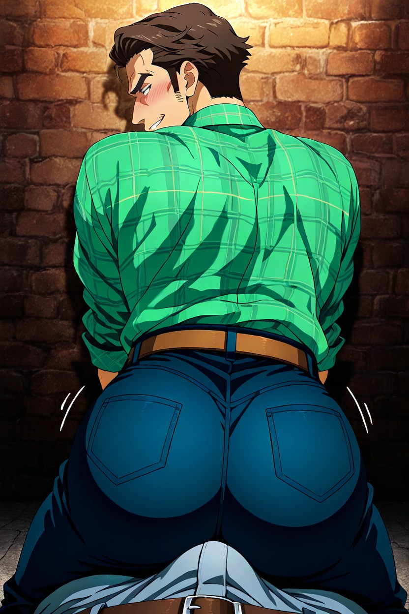Blushing, Vue De Côté, Brown Belt Porno IA Gay