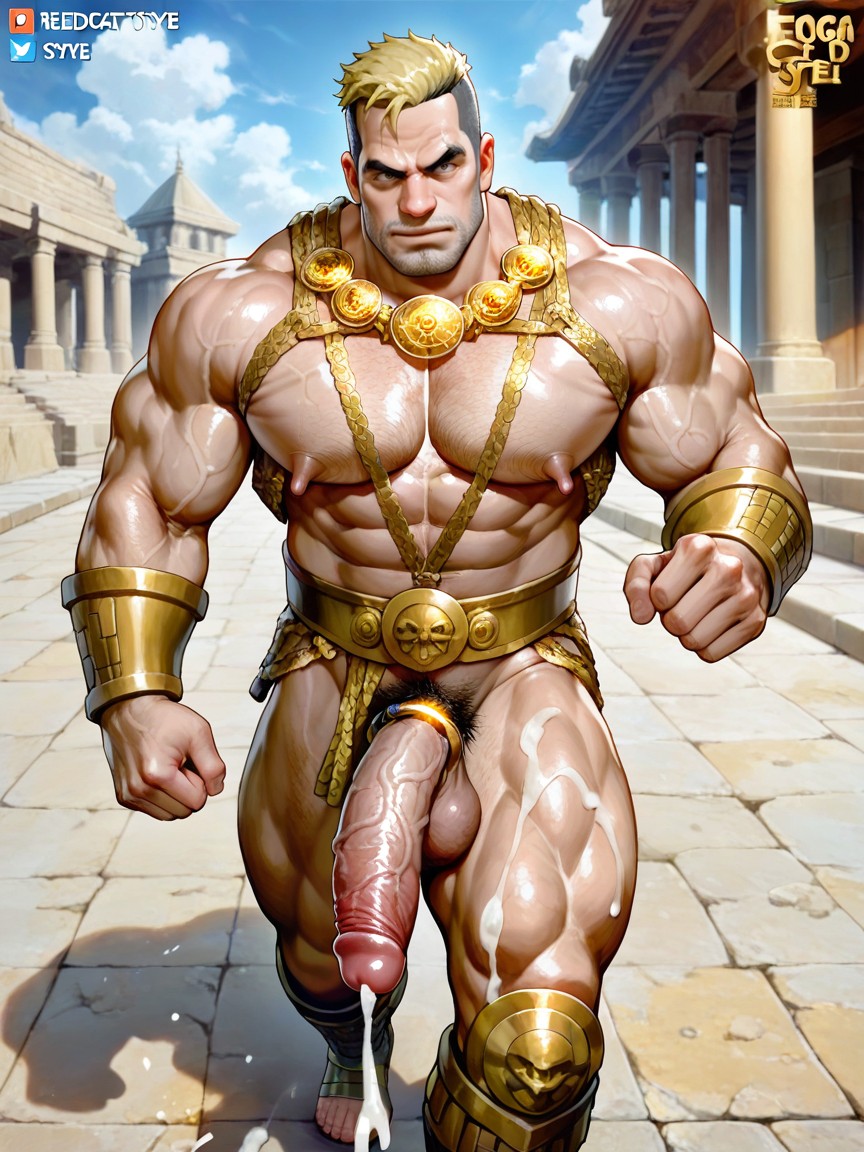 Tall Legs, Golden Antic Greek Style Jewelry, Gladiateur Porno IA Gay
