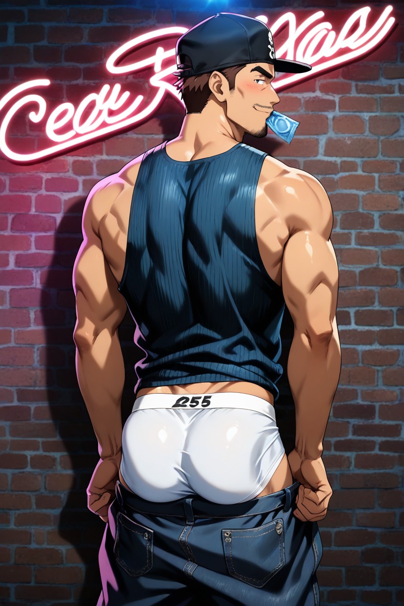 Neon Signs Outside Club, Tight Glutes, Presenting Ass Porno IA Gay