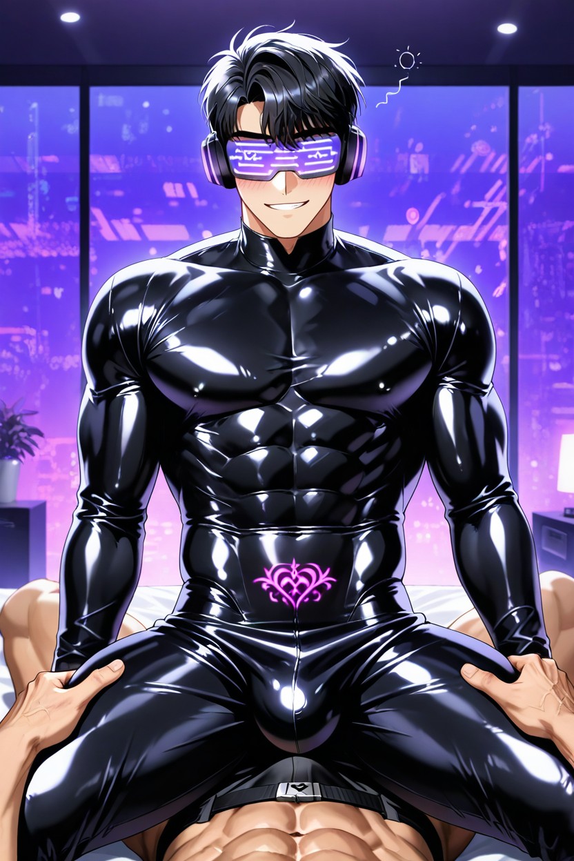 Slightly Puffy Top Of Head, Anal Penetration, Hypnotic Virtual Reality Glasses With Purple Light On The Face ゲイAIポルノ