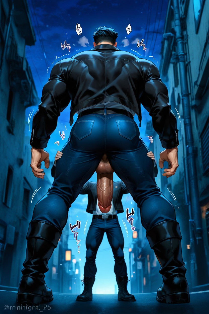 側視圖, Fit Muscular Body, Unbuttoned Jeans AI同性戀黃片