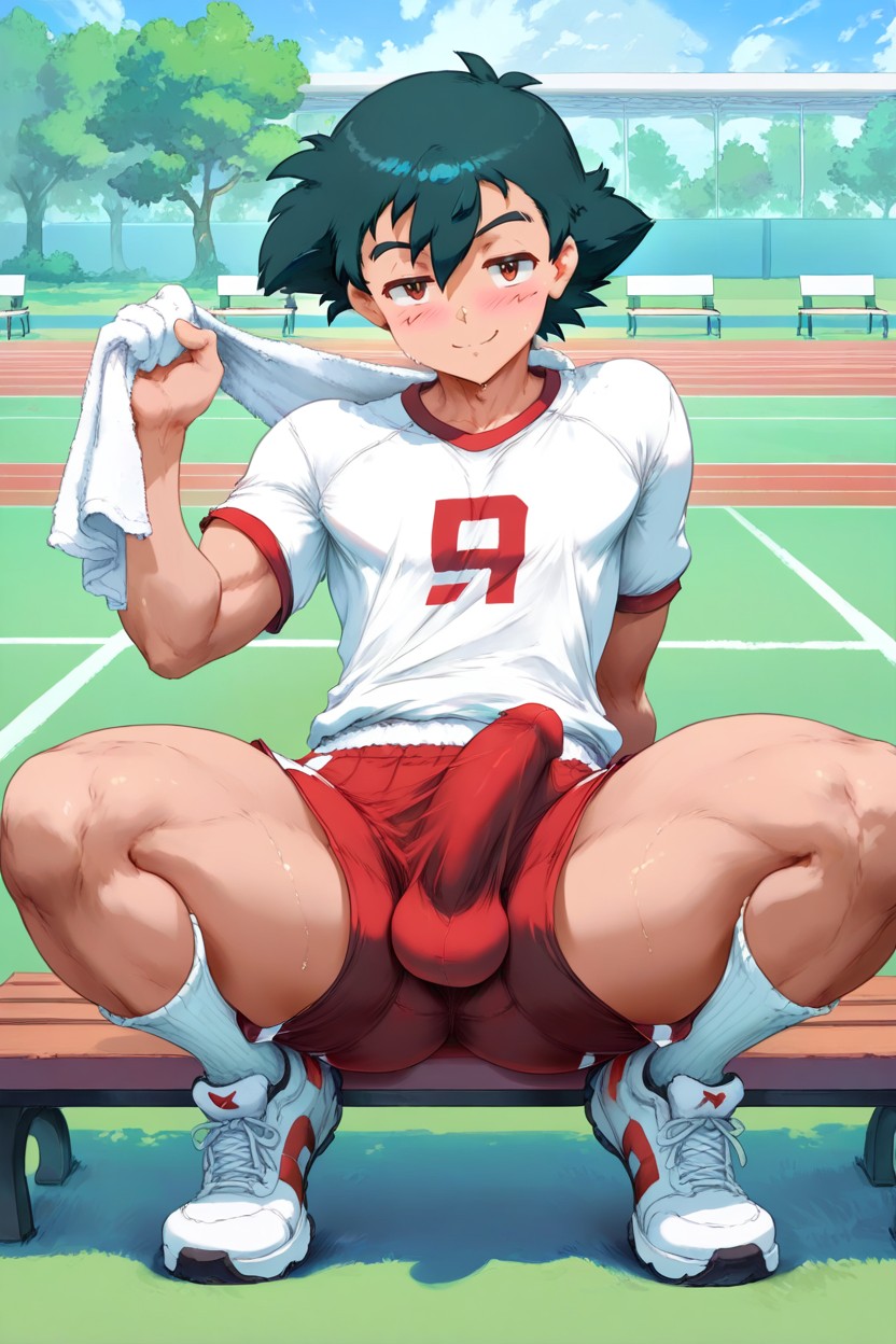 Amazing Quality, Holding Towel In Right Hand, Bench In Lawn Porno IA Gay