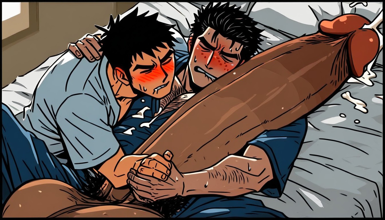 Gigantic Cock, Visage Fatigué, Cumshot Porno IA Gay