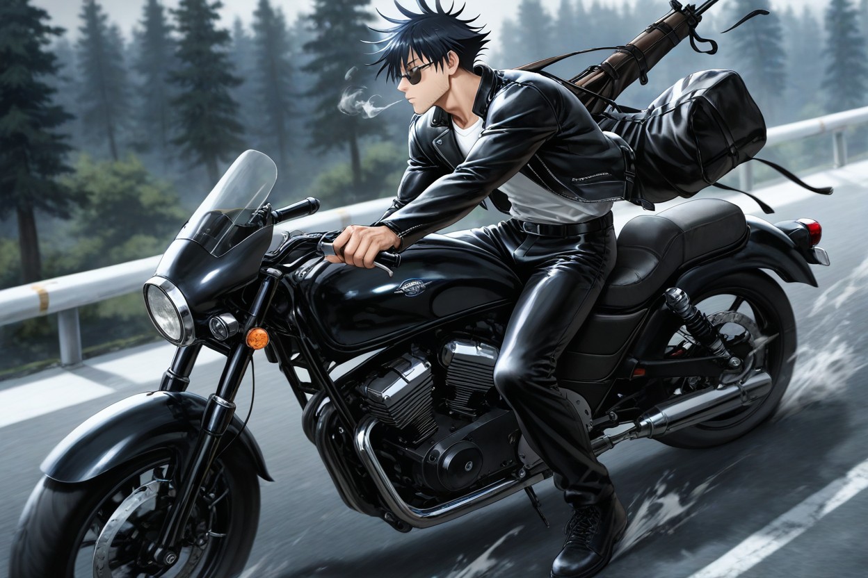 Hair Flying Back, Large Backpack On Motorcycle, Dynamic Pose Porno IA Gay