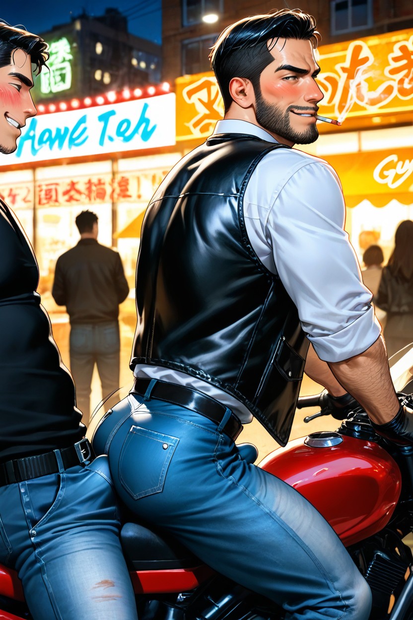 Smirking, Side View, Vue De Côté Porno IA Gay