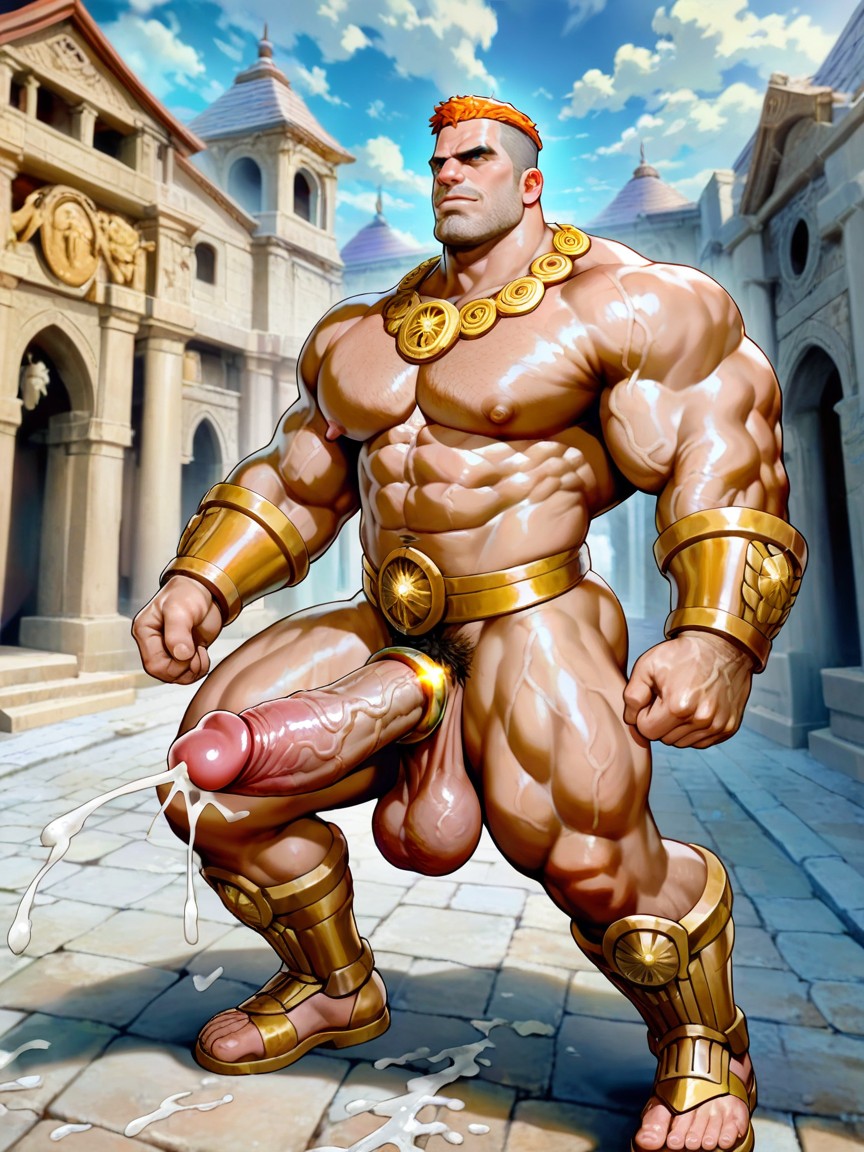Golden Antic Greek Style Jewelry, On Pathway Of Olympus Temple, Square Jaw Porno IA Gay