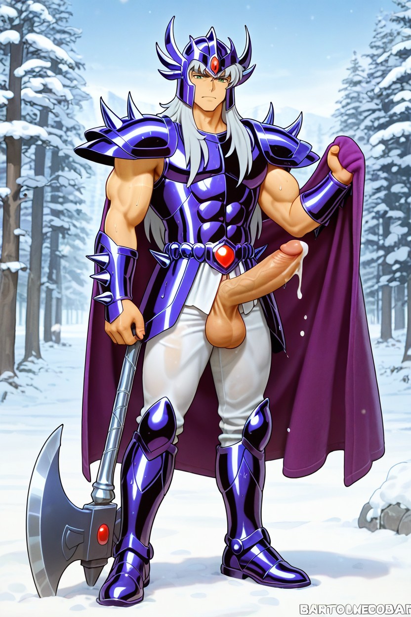 Taking Bath Towel Off, Silver Facial Hair On Chin, Anime Style 게이 AI 포르노