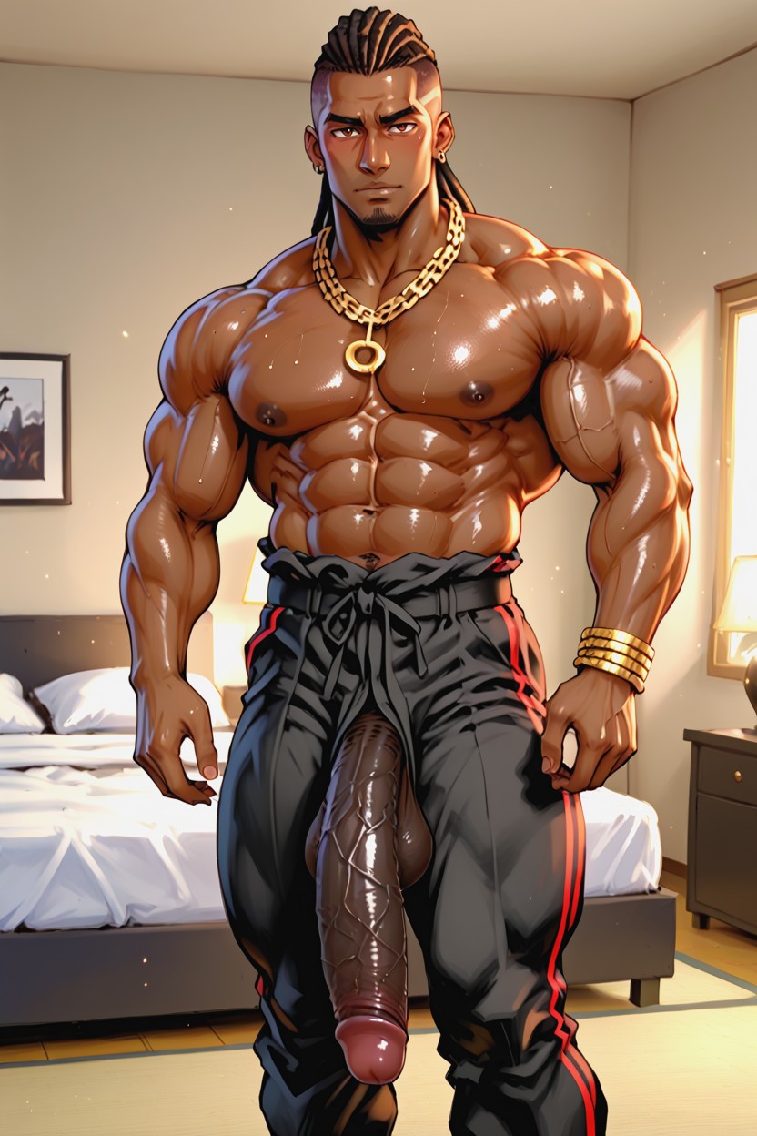 Shaved Face, Bulging Muscles, Gigantic Black Penis 게이 AI 포르노