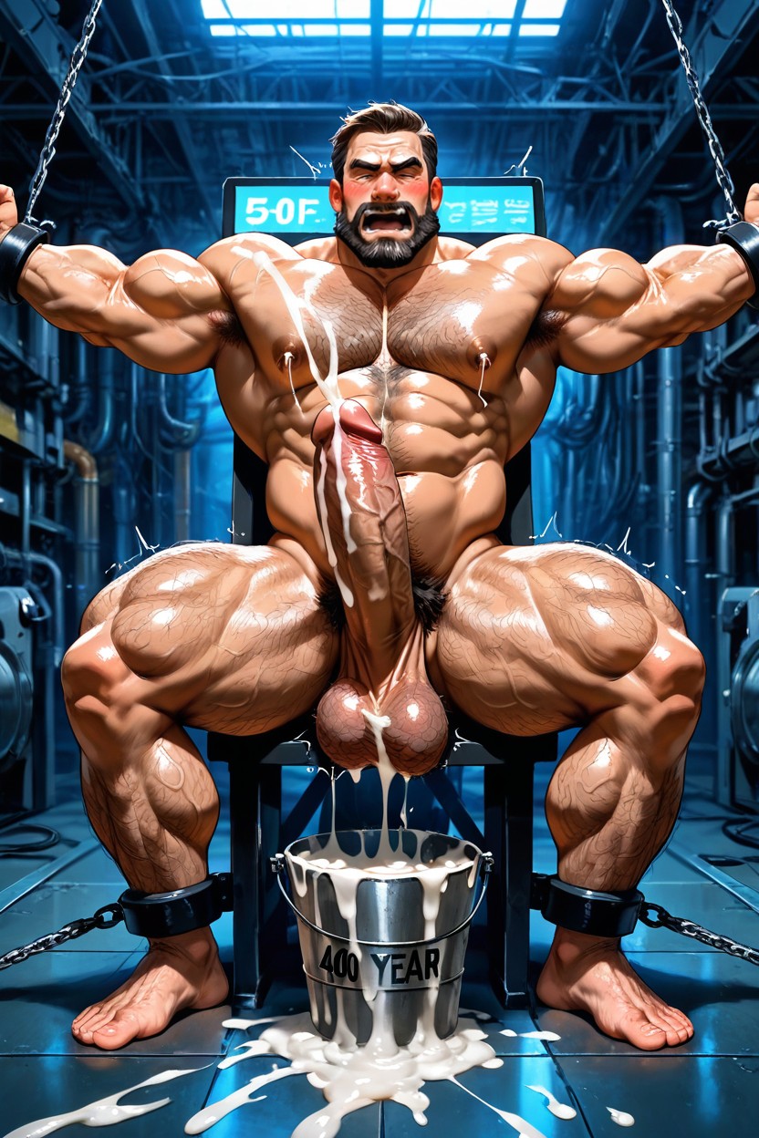 Orgasm, Strong Lines, Cables Attached To Body AI Gay Porn