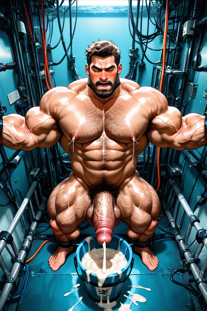 Blue Iris Color, Spread Arms, Heavy Muscle Pecs Porno IA Gay
