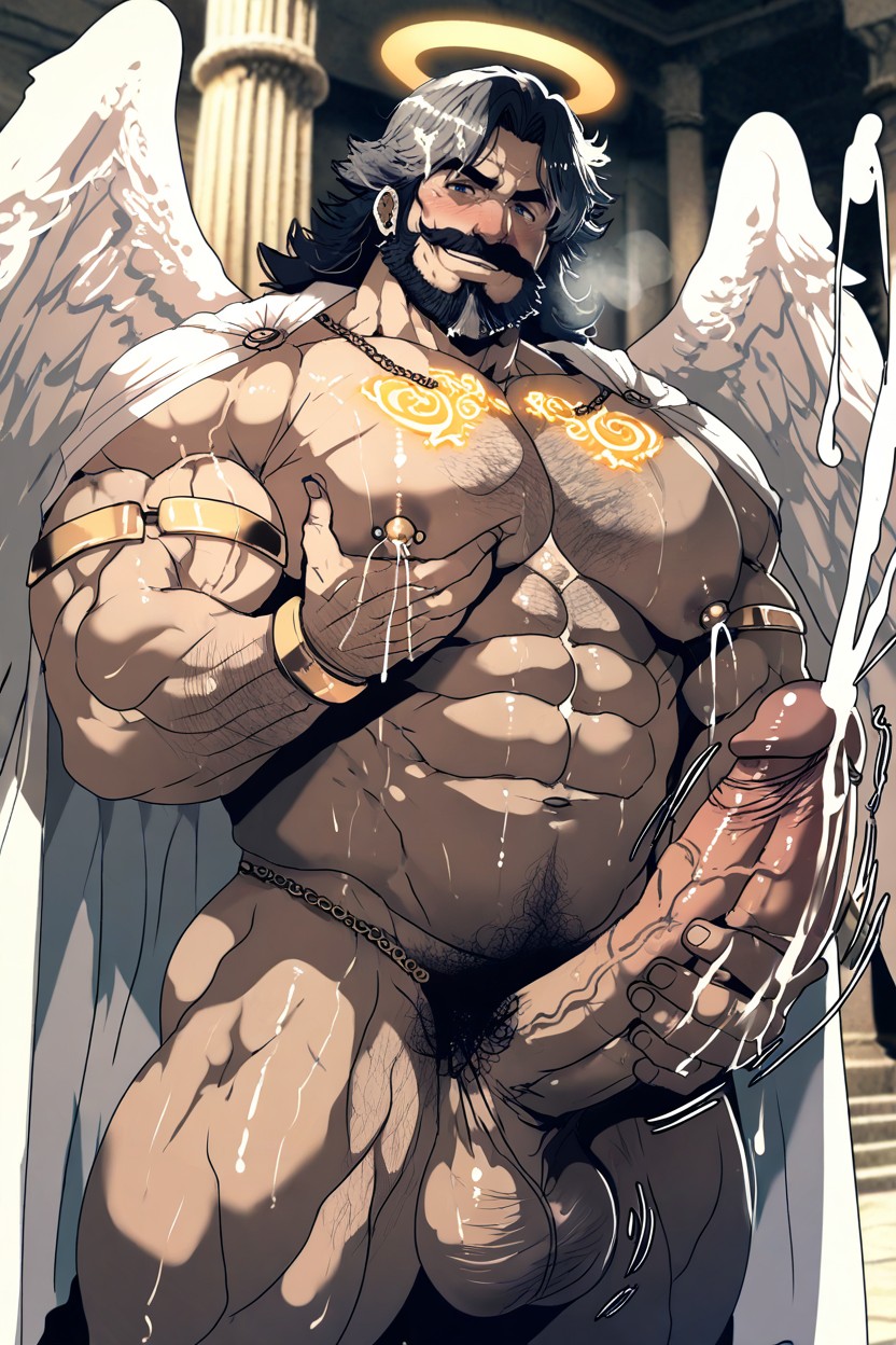Angel Wings, Chest Tattoo, Blue Eyes AI Gay Porn