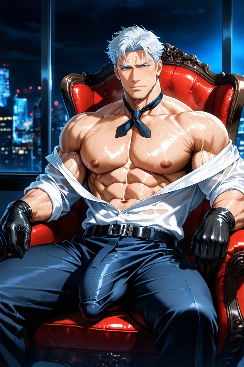 Long Hard Penis Bulge, Sharp Blue Eyes, Grabbing Penis Big Bulge AI Gay Porn