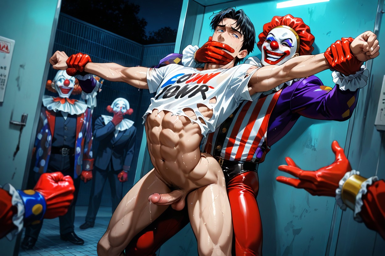 Held Down By Clowns, Clown Hand Pinching Nipple, Milking Machine AI Gay Porn