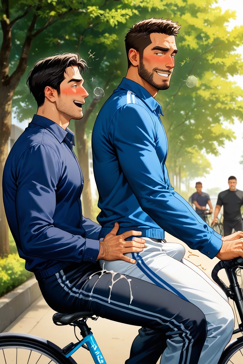 Outside At A Park, Medium Ass, Giving Buttjob And Sitting On Bicycle At The Same Time AI Gay Porn