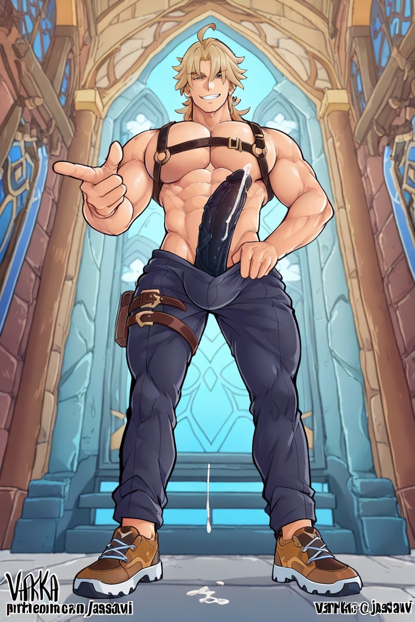 In Alleyway, Tight Thigh Strap, Big Lats AI Gay Porn