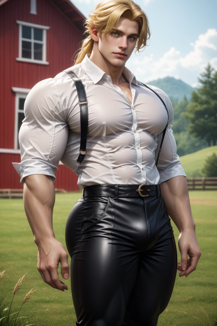 Farm, Shiny Pants, Muscular AI Gay Porn