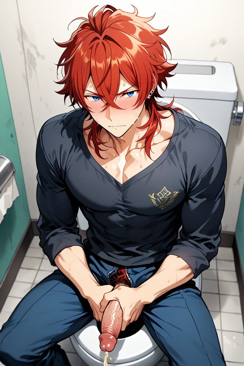 Red Spiky Hair, Neck-length Blunt, Dark Intense Pubic Hair AI Gay Porn