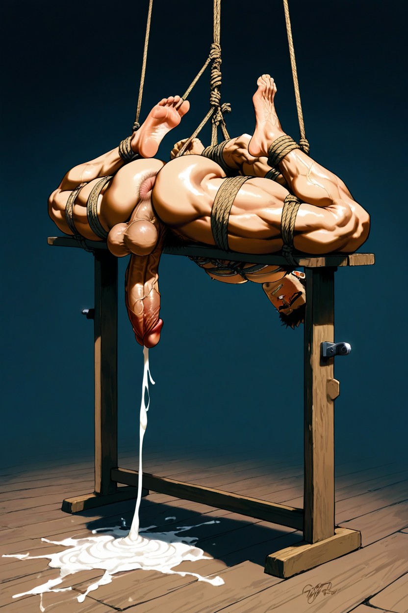 Spread Legs, Low Hanging Balls, Extremely Low Hanging Tied Balls AI Gay Porn