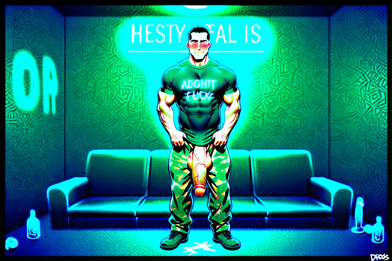 Full Body, Big Muscles, Army Green AI Gay Porn