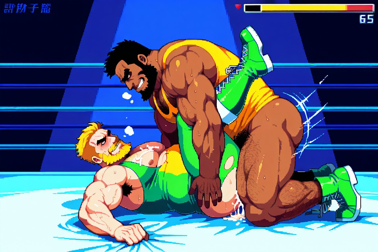 Gay Sex, Wearing Green Singlet, Health Bar At The Top Male Only AI Gay Porn