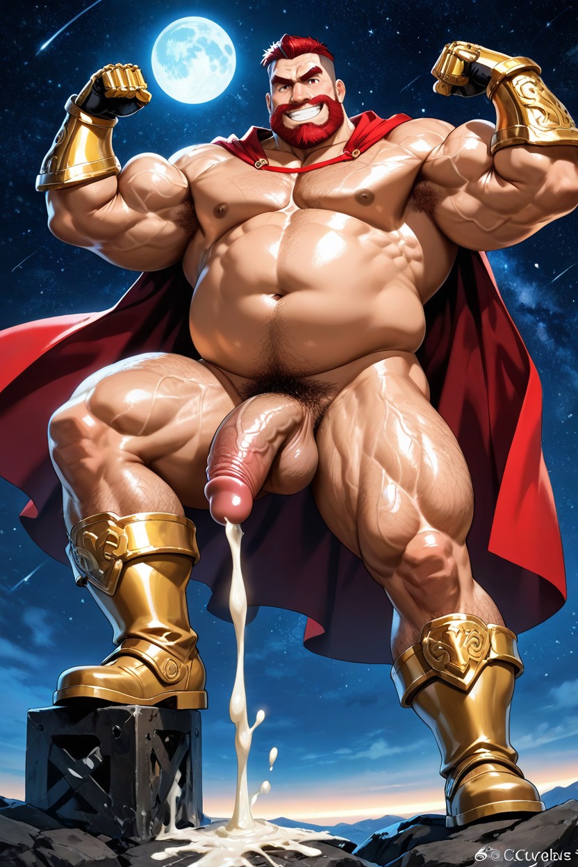 Bright Red Long Cloak, Penis Bulge, Naked AI Gay Porn