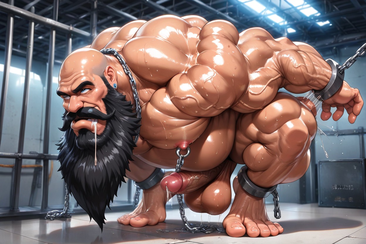 Low Hanging Balls, Prominent Chin, Detailed Muscles AI Gay Porn