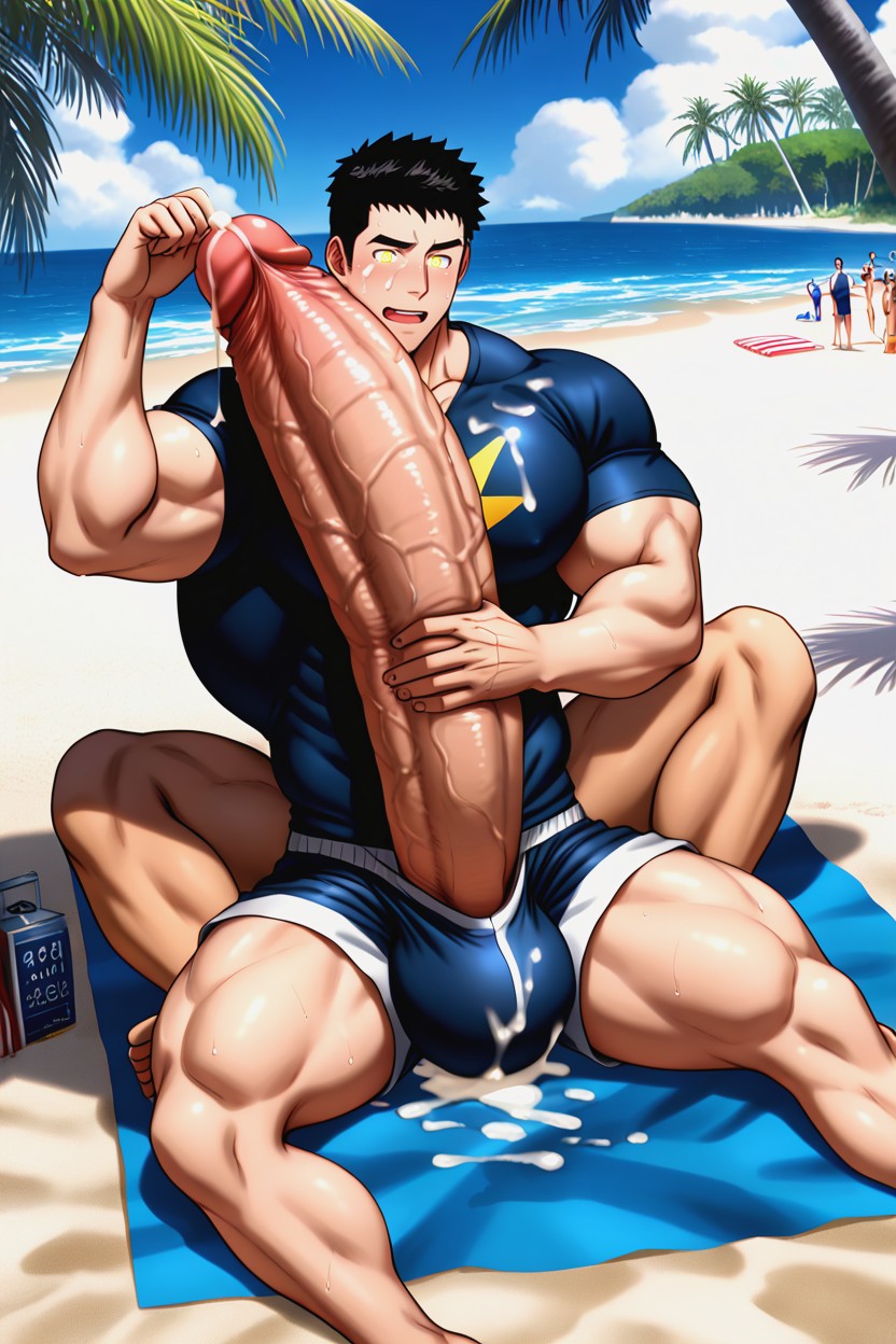 Penis Base Is Correctly Realistically Attached To Crotch, Uncut Hyper Cock Bigger Than Leg, Men Watching AI Gay Porn