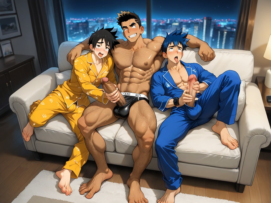 Fuckboy Holding Muscle Man Cock With Both Hands, 18+, 2 People AI Gay Porn