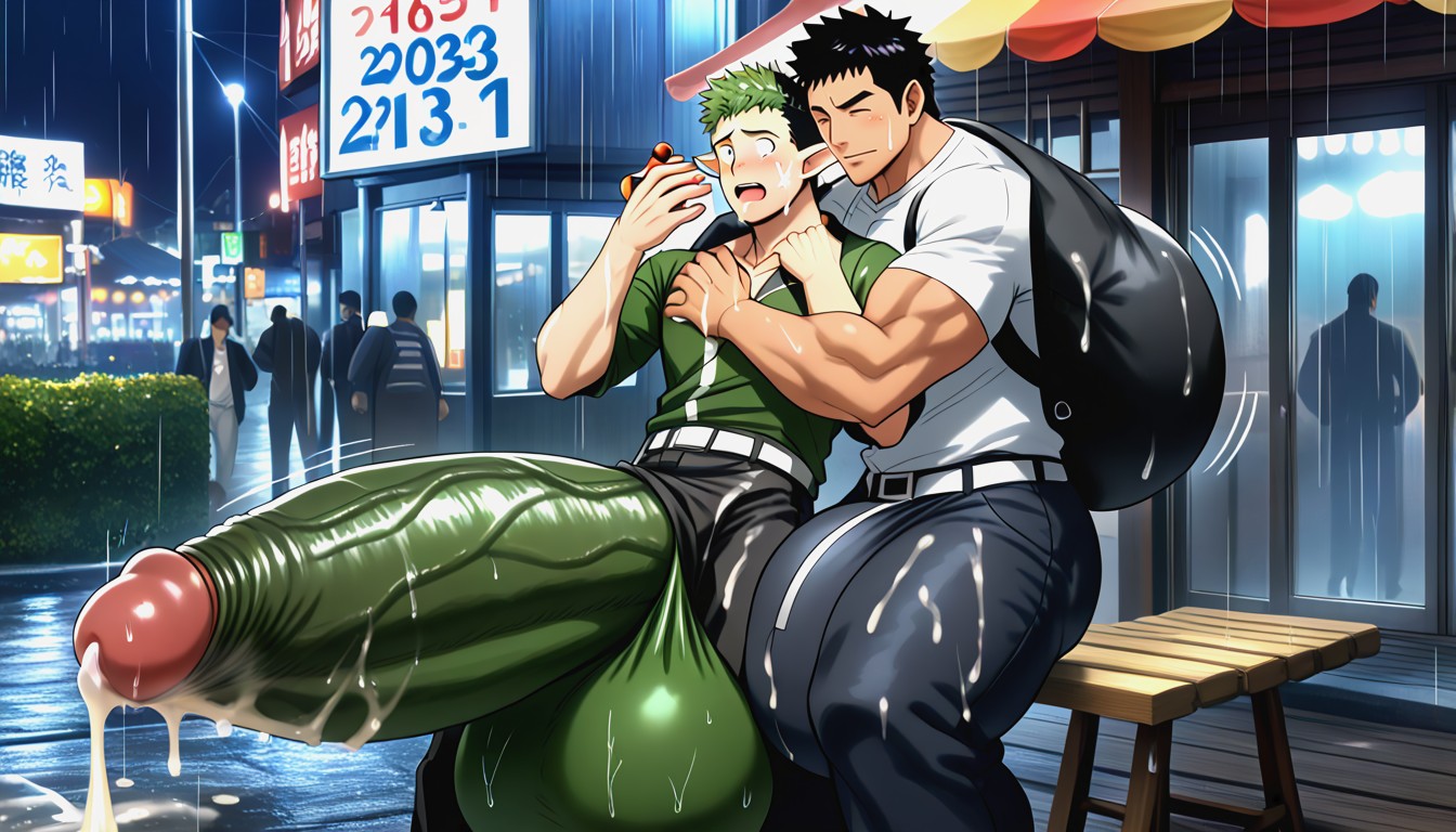 Framed Photo Of A Man With A Gigantic Uncut Hyper Penis, Helping Hand, Embarassed AI Gay Porn