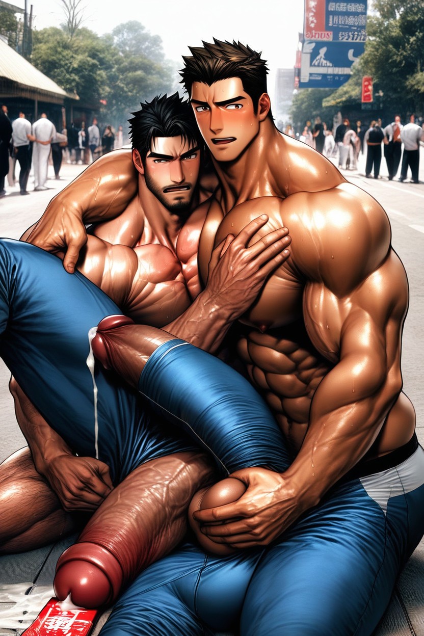 Giant Glans Near Open Mouth, Tongue Out, Licking Cock AI Gay Porn
