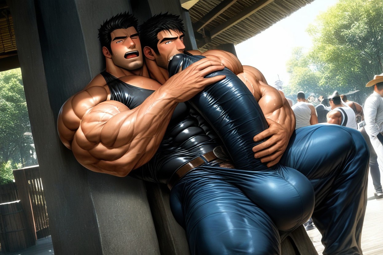 Clear Lines, Correct Anatomy, Giant Hyper Pants Bulge AI Gay Porn