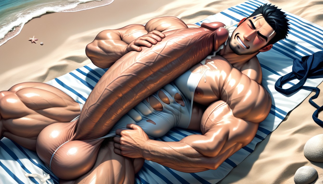 Real Correct Anatomy, Full-face Blush, Oversized Hyper Gigantic Fully Erect Uncut Penis AI Gay Porn