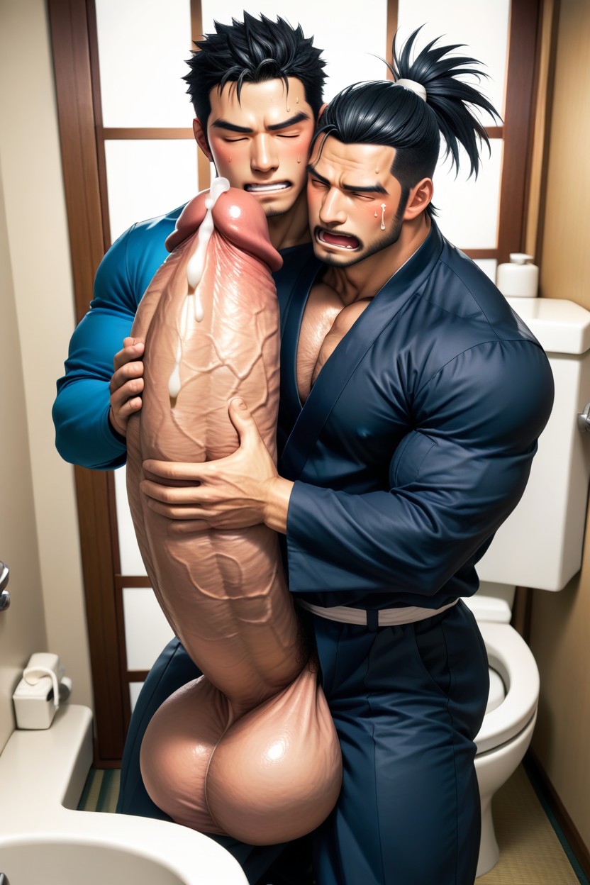 Confused Face, Male Only, Face Pressed Against Dick Or Balls Or Bulge AI Gay Porn
