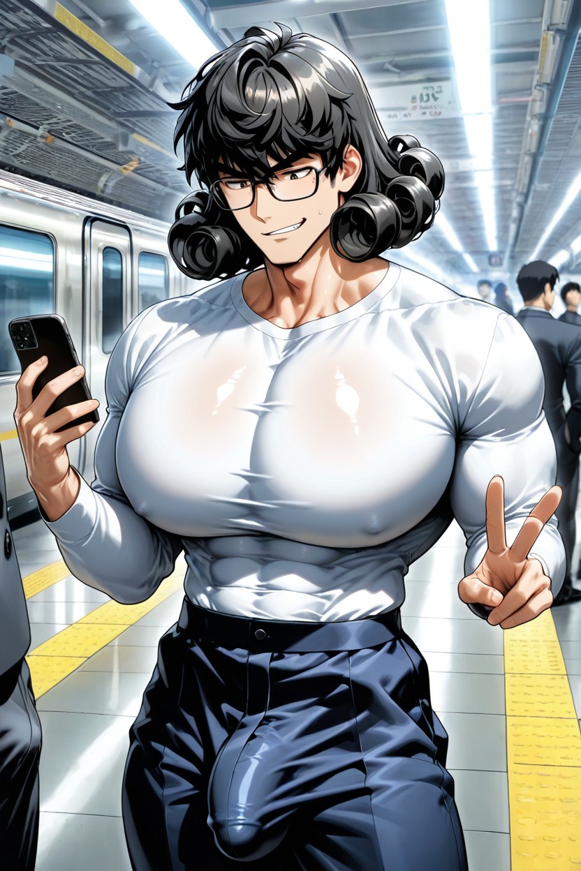 Jock, Bursting Shirt, Looking At Phone AI同性戀黃片