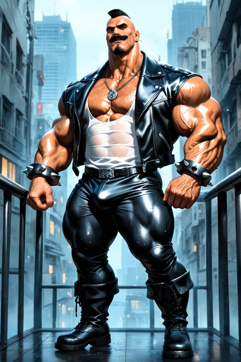 Black Mohawk, Hyper Calves, Realistic Style AI Gay Porn