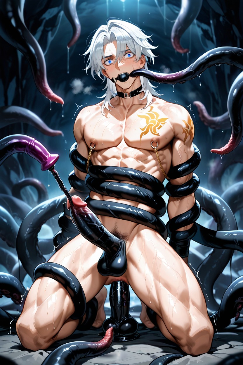 Looking Embarrassed And Flustered, Slightly Front-three-quarter View, Wrapped By Black Tentacles Porno gay IA