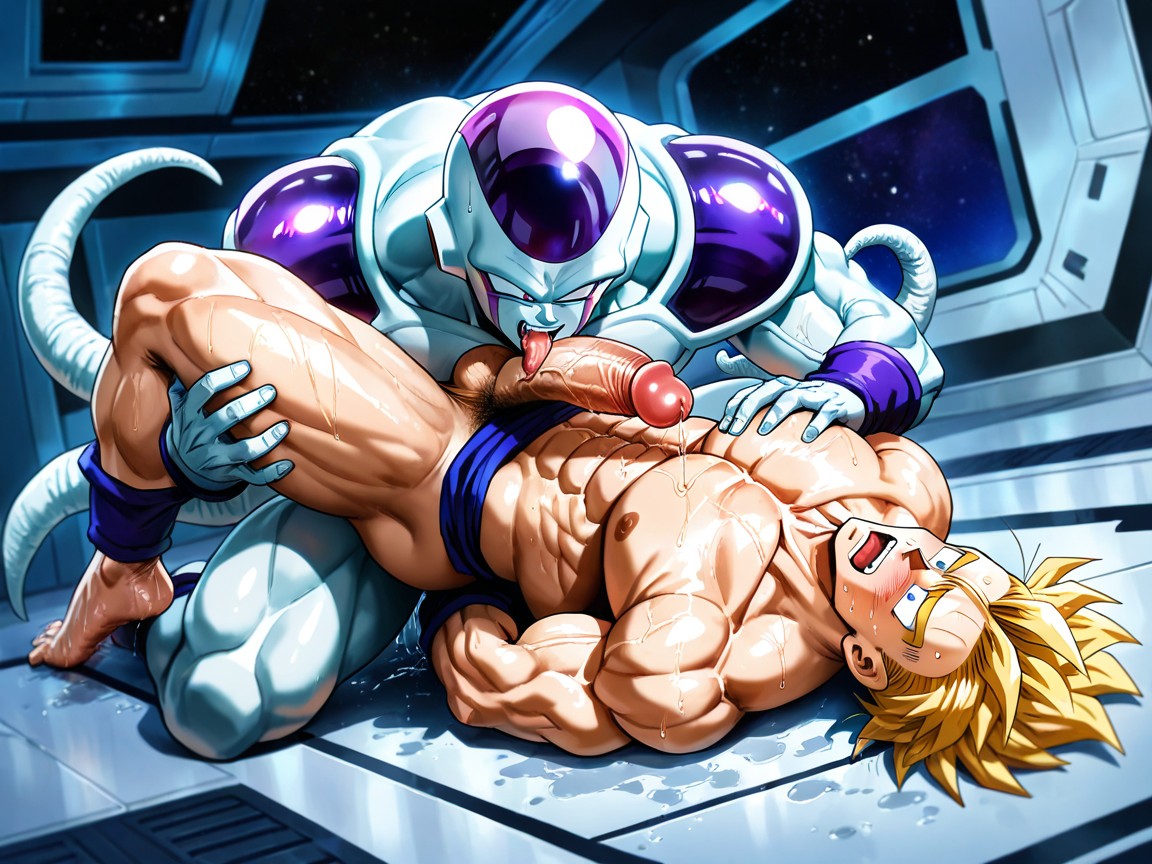Tongue Tentacles Sorrounding Gohan, Frieza Is Bigger Than Gohan, Side View AI Gay Porn