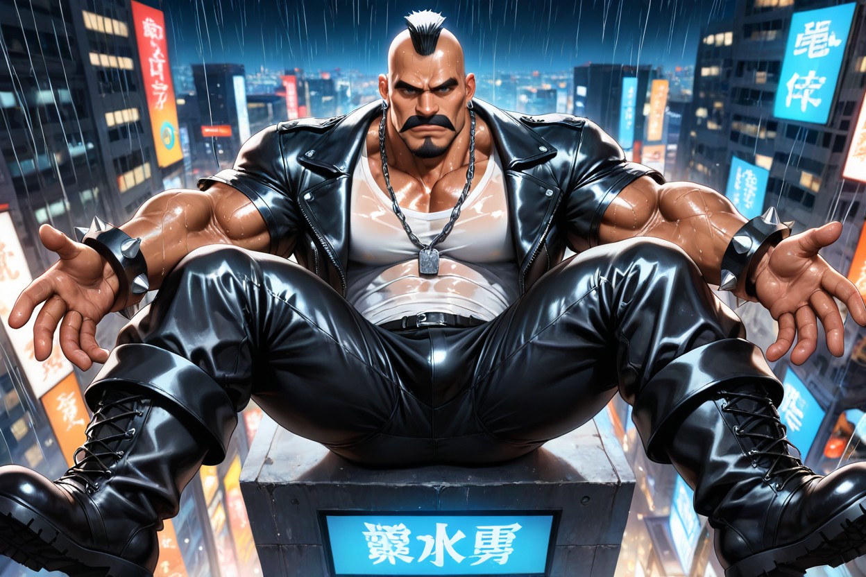 White T-shirt, Huge Black Mustache, Detailed Muscles Porno gay IA