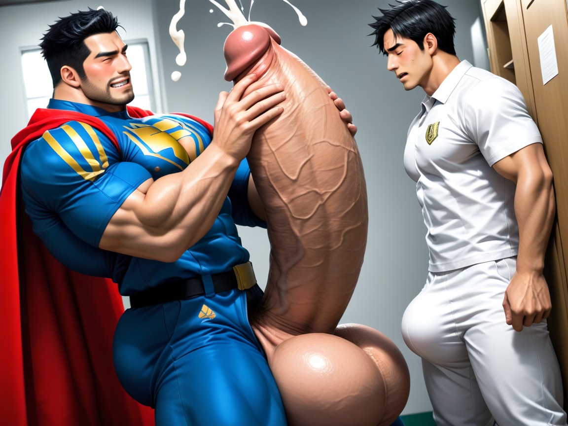 Gigantic Uncut Hyper Penis, Horny, Face Pressed Against Dick Or Balls Or Bulge AI Gay Porn