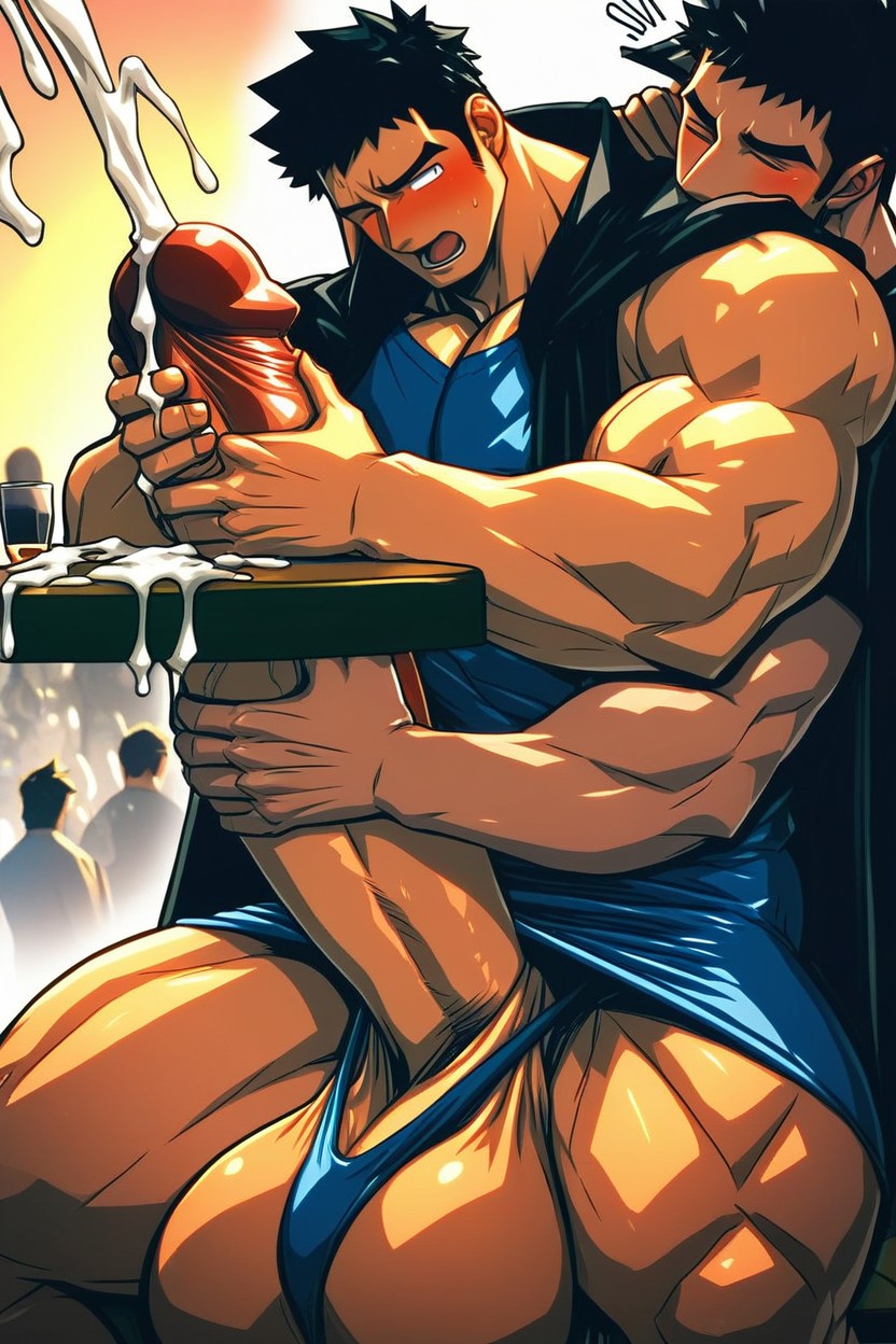 Uncut Hyper Cock Bigger Than Leg, Multiple Views, Strapped To Table AI Gay Porn