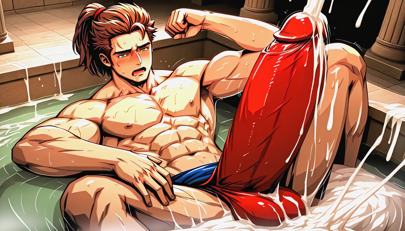 Brown Hair, Oversized Hyper Gigantic Fully Erect Uncut Penis, Face Pressed Against Dick Or Balls Or Bulge AI Gay Porn