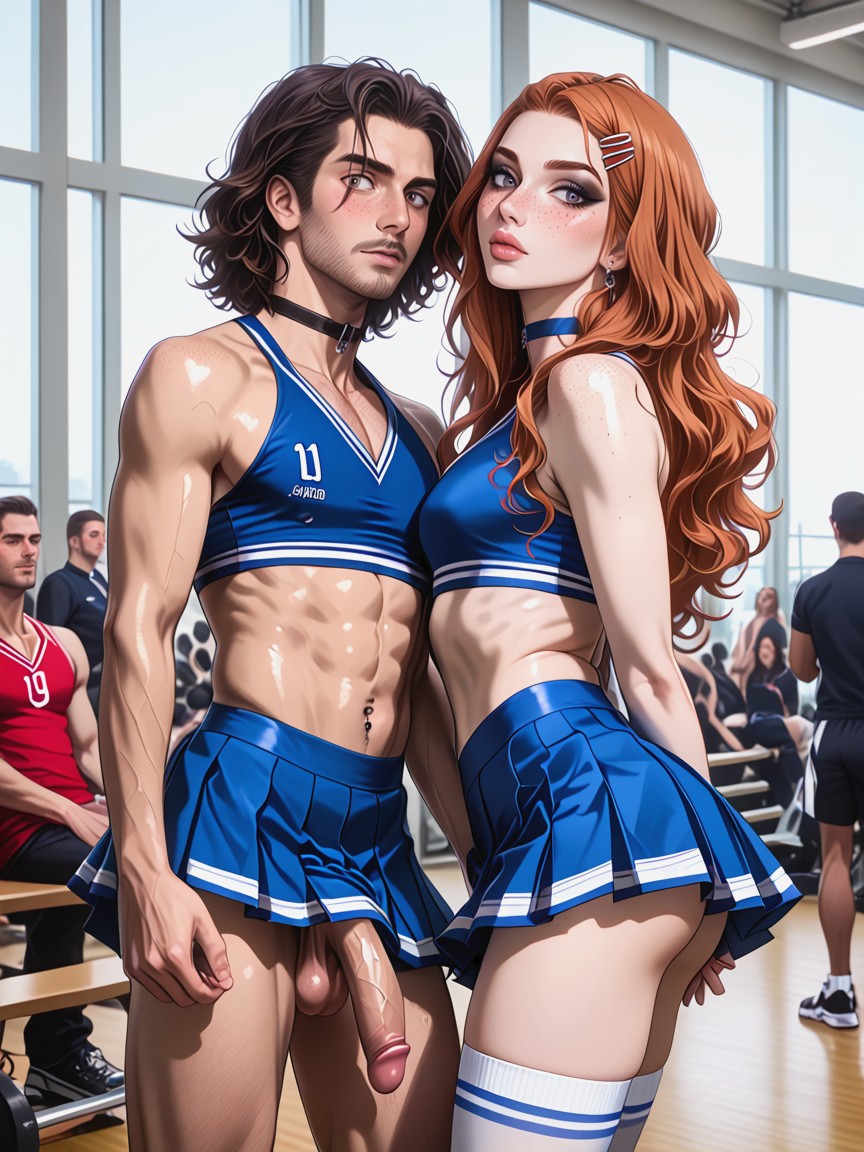 Cropped Skirt, In A Gymnasium, Rounded Ass AI Gay Porn