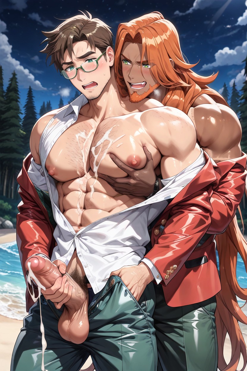 Huge Cumshot, Arched Back, Bishounen Grabbed From Behind By Hunk AI Gay Porn