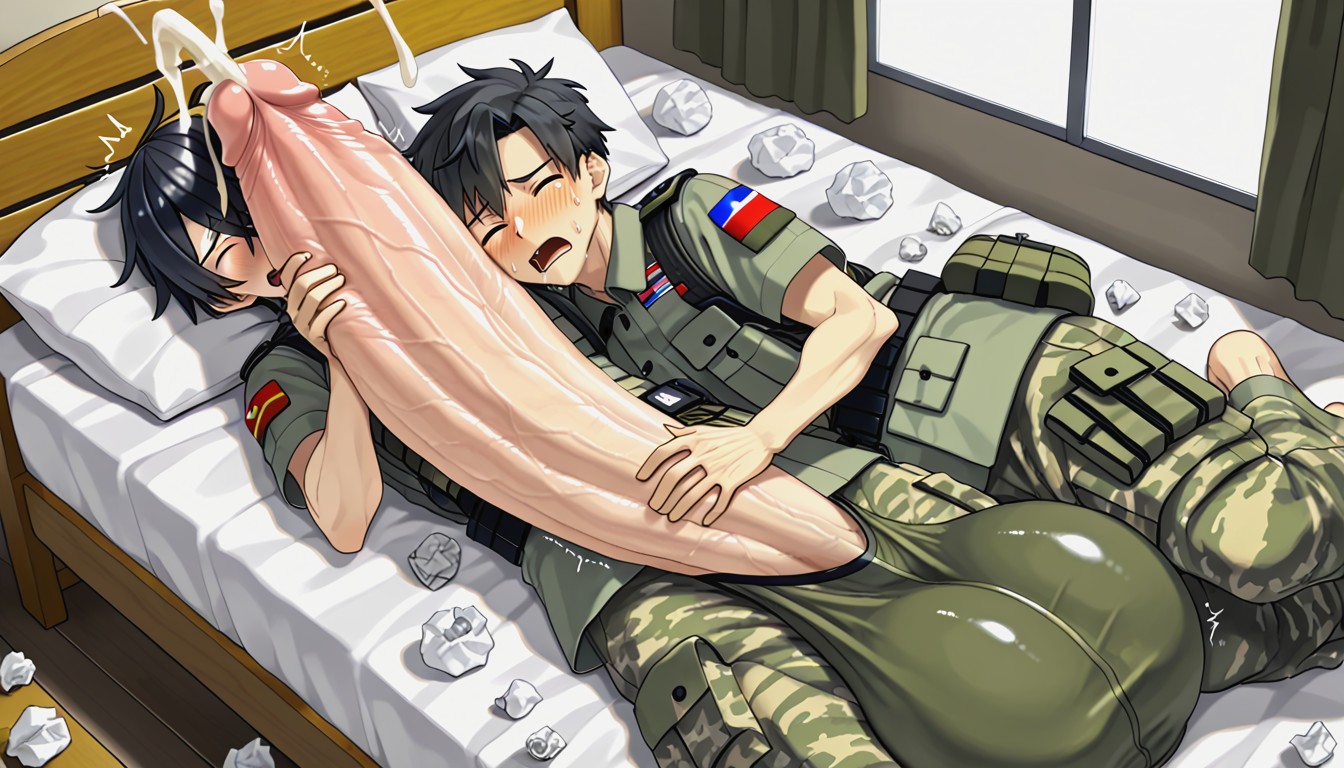 Only Men, Cock Bigger Than Body, On Bunk Beds AI Gay Porn