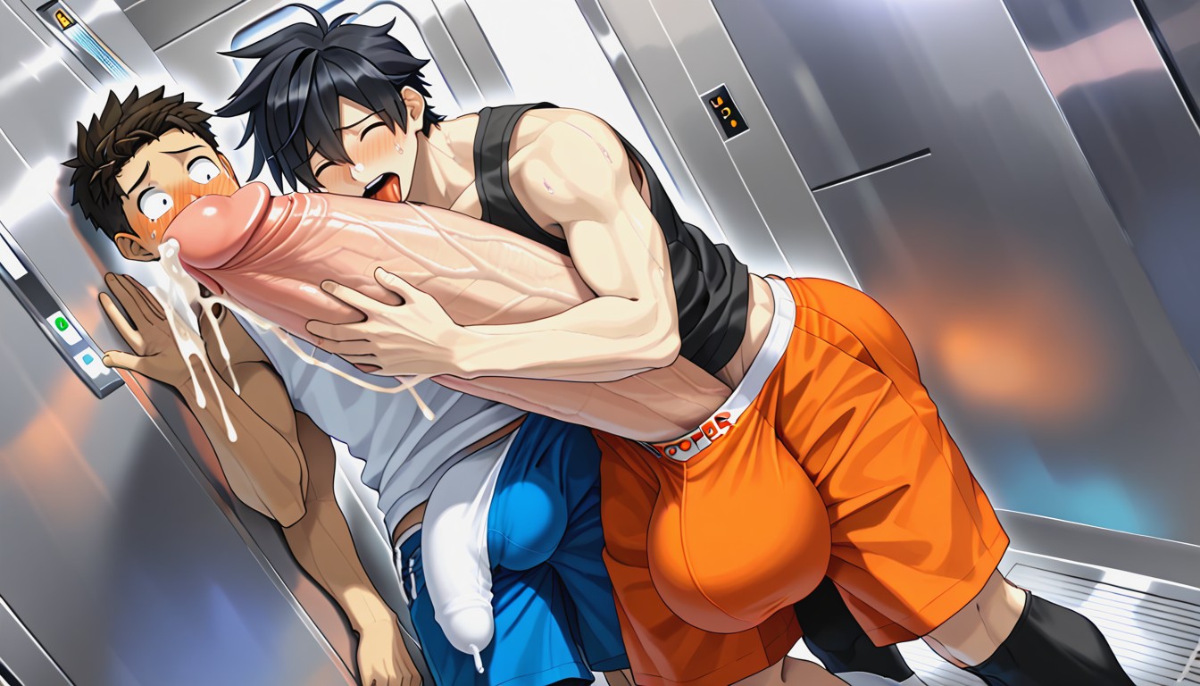 Erect Mega Bulge Visible, Selfie, Cramped Crowded Space AI Gay Porn
