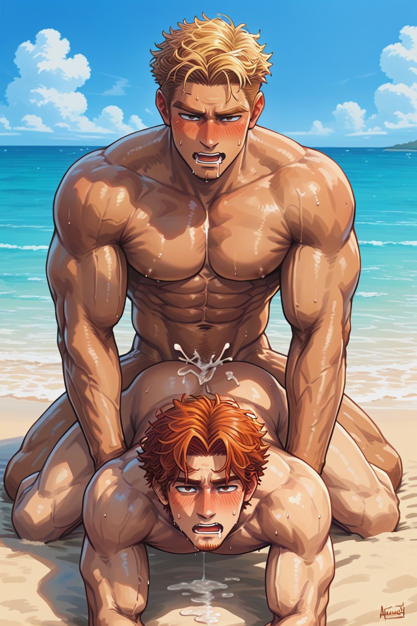 Kneeling, Two Men, Growing Cock AI Gay Porn