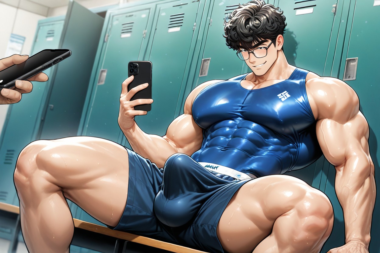 Extrem V Shape Body Form, Using Smartphone, Abs AI Gay Porn