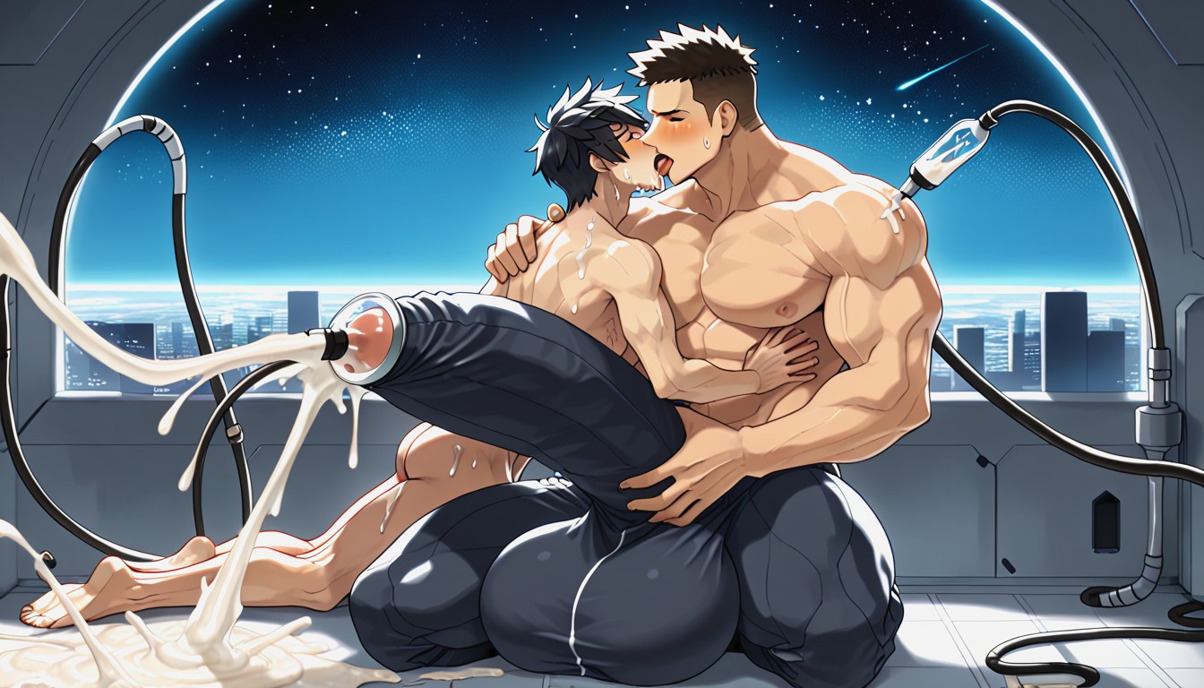 Rear View, Only Men, Giant Glans Near Open Mouth AI Gay Porn