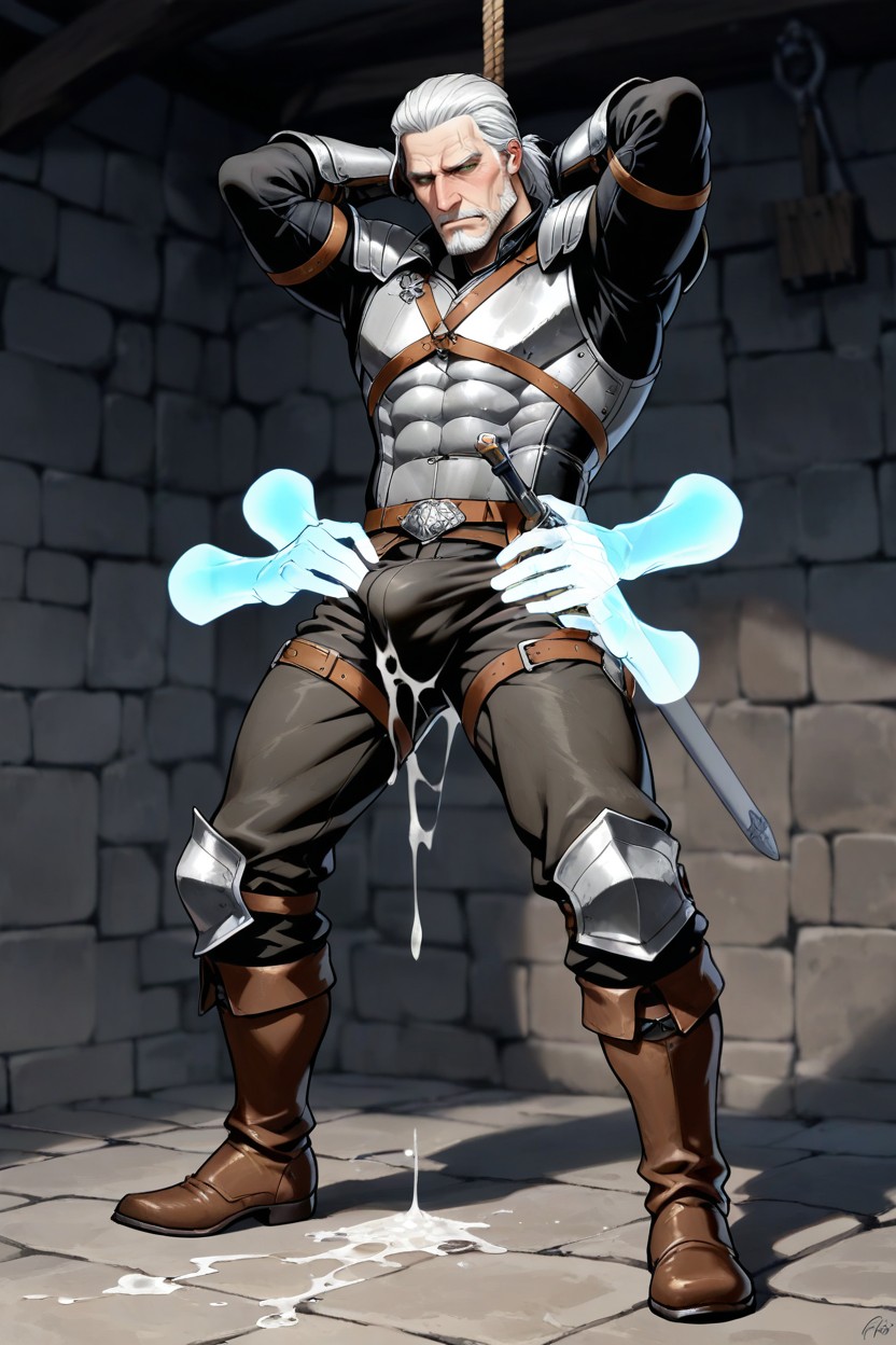 Side View, Fully Clothed, Transparent Disembodied Hands Reach Over And Grab Geralt’s Butt AI Gay Porn